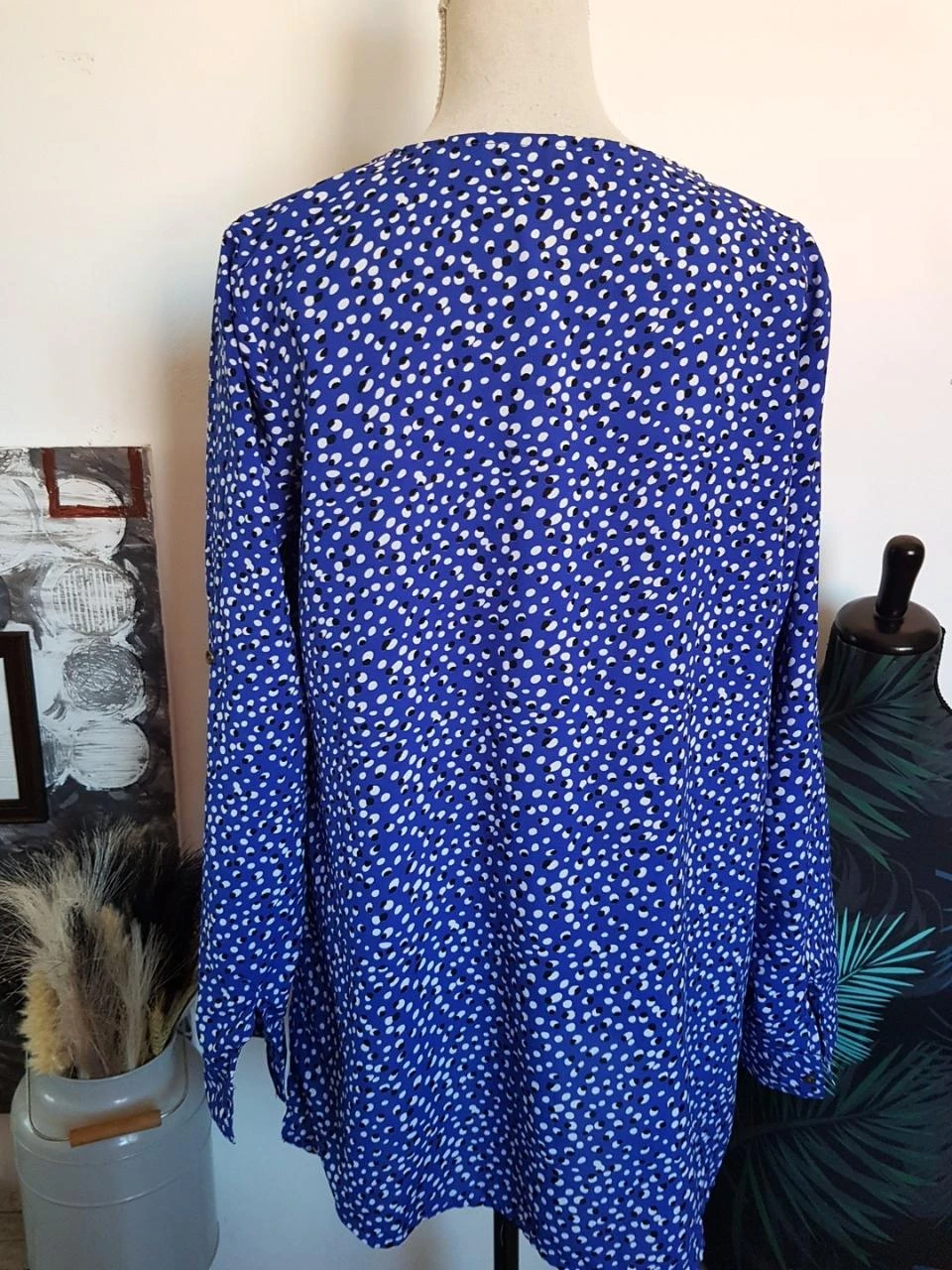 💦Blauw vloeiend bloes met patroon – Maat 42 – Verstelbare mouwen – photo 4